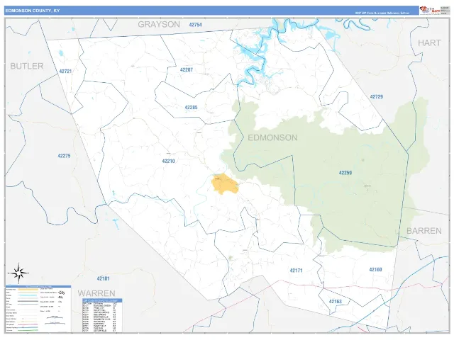 Edmonson County, KY ZIP Code Wall Map, Business Reference style