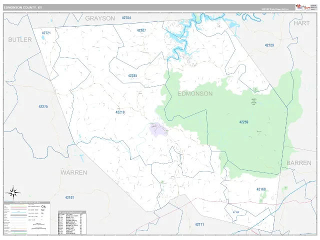 Edmonson County, KY ZIP Code Wall Map, Classic style