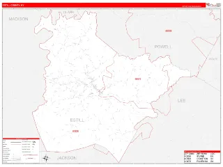 Estill County, KY RedLine style ZIP Code wall map