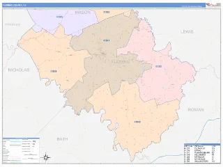 Fleming County, KY ColorCast style ZIP Code wall map