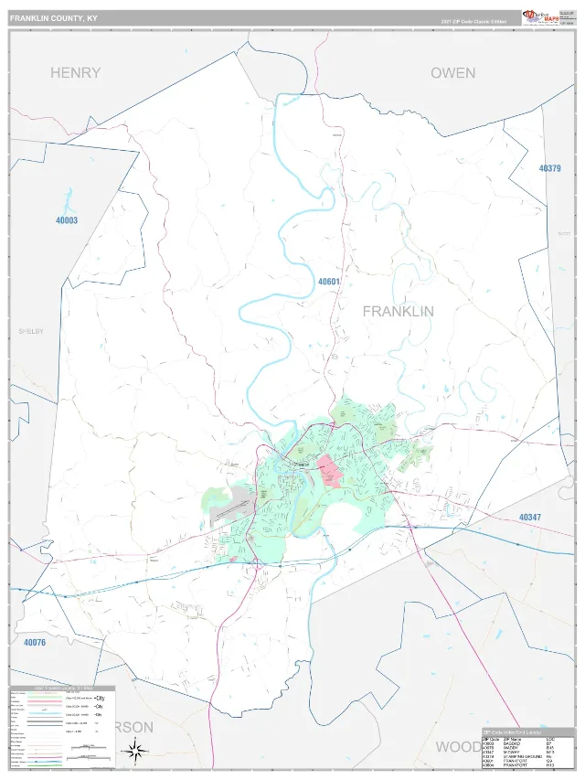 Franklin County, KY ZIP Code Wall Map, Classic style