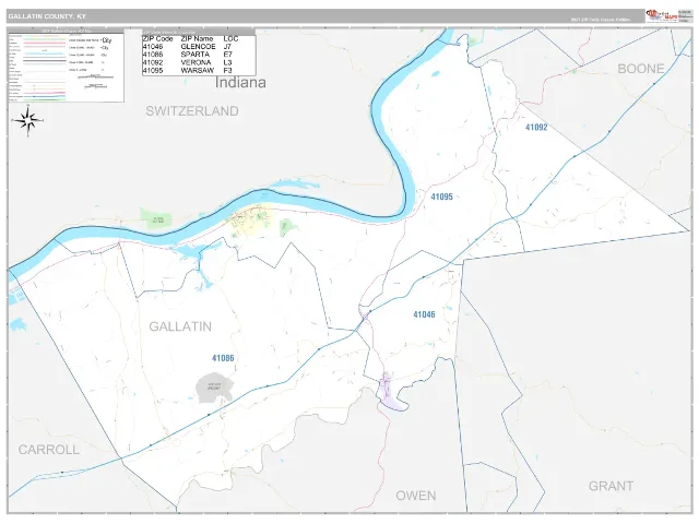 Gallatin County, KY ZIP Code Wall Map, Classic style