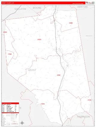 Grant County, KY RedLine style ZIP Code wall map