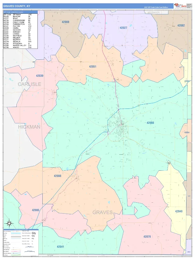 Graves County, KY ZIP Code Wall Map, ColorCast style
