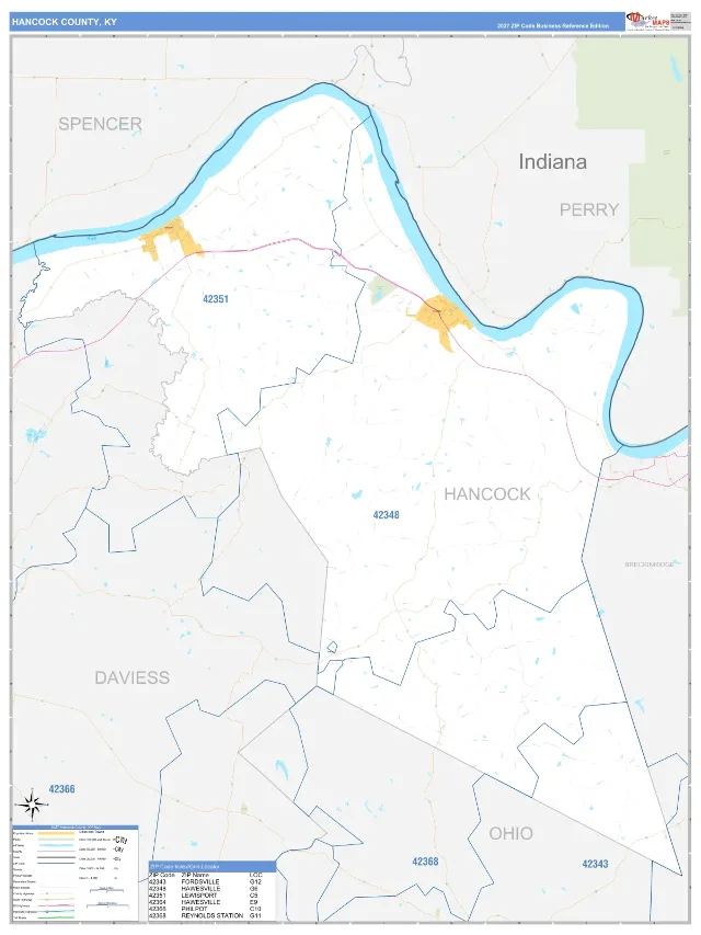 Hancock County, KY ZIP Code Wall Map, Business Reference style