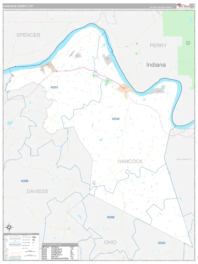 Hancock County, KY ZIP Code Wall Map, Classic style