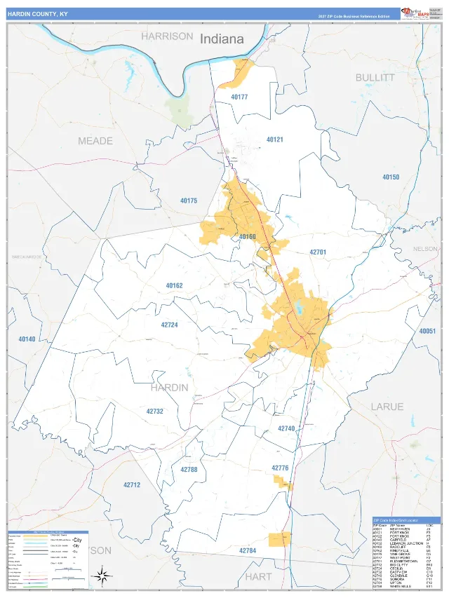 Hardin County, KY ZIP Code Wall Map, Business Reference style