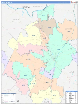 Hardin County, KY ColorCast style ZIP Code wall map