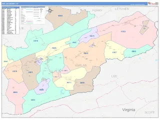 Harlan County, KY ColorCast style ZIP Code wall map