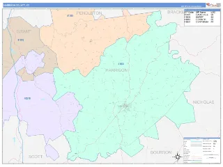 Harrison County, KY ColorCast style ZIP Code wall map