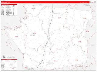 Hart County, KY RedLine style ZIP Code wall map