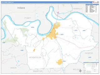 Henderson County, KY Business Reference style ZIP Code wall map