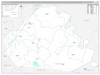 Henry County, KY Classic style ZIP Code wall map