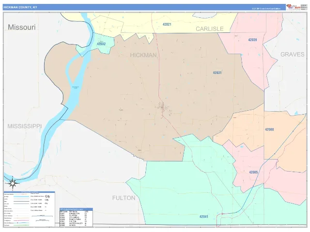 Hickman County, KY ZIP Code Wall Map, ColorCast style