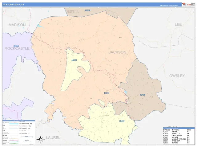 Jackson County, KY ZIP Code Wall Map, ColorCast style