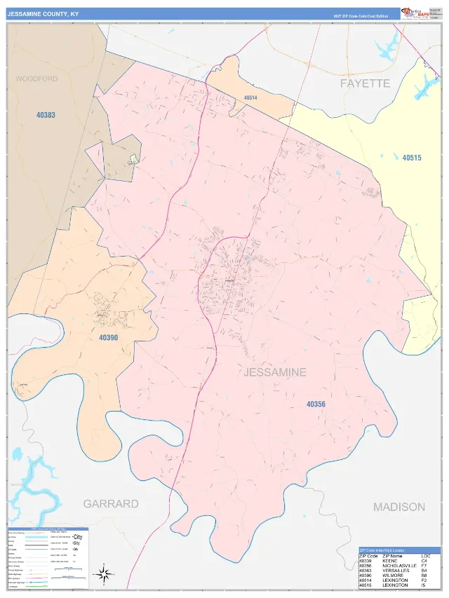Jessamine County, KY ZIP Code Wall Map, ColorCast style