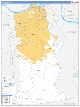 Kenton County, KY Business Reference style ZIP Code wall map