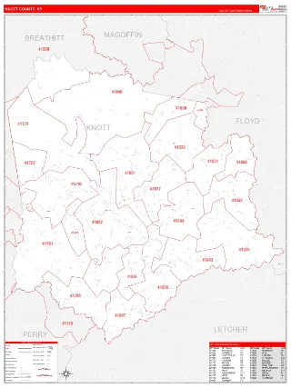 Knott County, KY RedLine style ZIP Code wall map