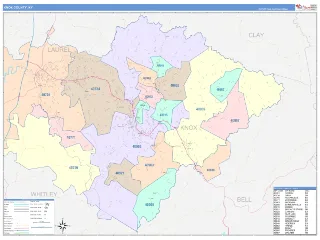 Knox County, KY ColorCast style ZIP Code wall map