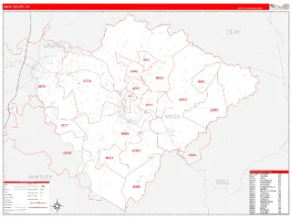 Knox County, KY RedLine style ZIP Code wall map