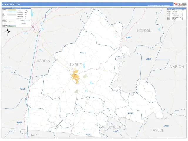 Larue County, KY ZIP Code Wall Map, Business Reference style