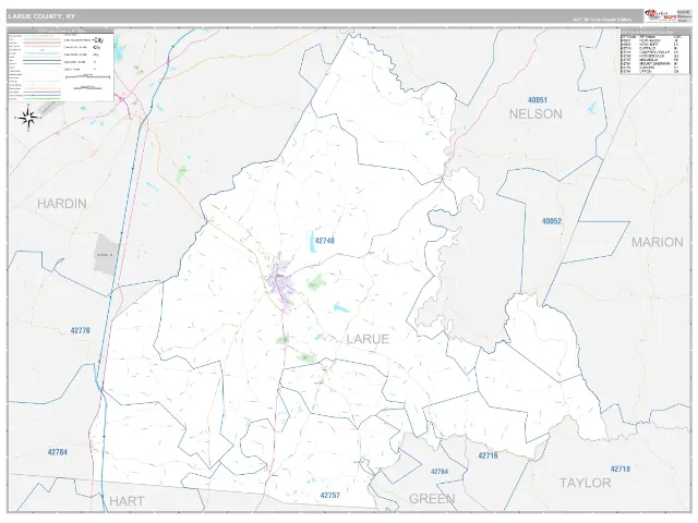 Larue County, KY ZIP Code Wall Map, Classic style