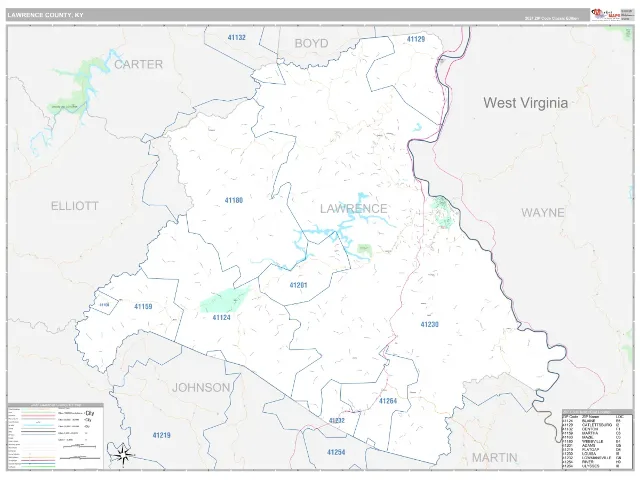 Lawrence County, KY ZIP Code Wall Map, Classic style