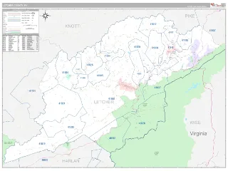 Letcher County, KY Classic style ZIP Code wall map