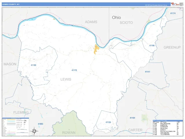 Lewis County, KY ZIP Code Wall Map, Business Reference style