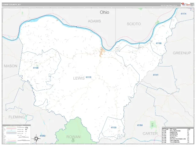 Lewis County, KY ZIP Code Wall Map, Classic style