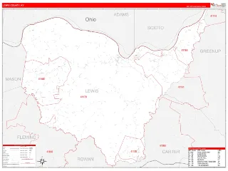 Lewis County, KY RedLine style ZIP Code wall map