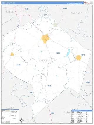 Lincoln County, KY Business Reference style ZIP Code wall map
