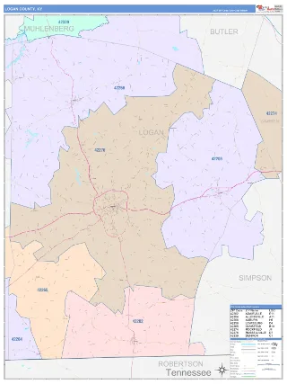 Logan County, KY ColorCast style ZIP Code wall map