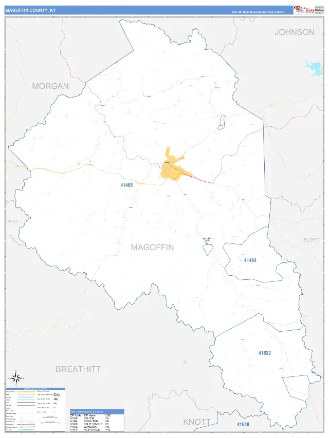 Magoffin County, KY ZIP Code Wall Map, Business Reference style