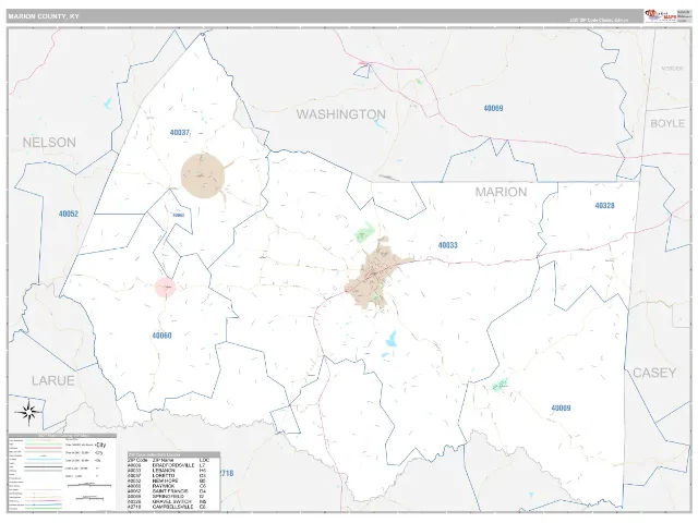 Marion County, KY ZIP Code Wall Map, Classic style