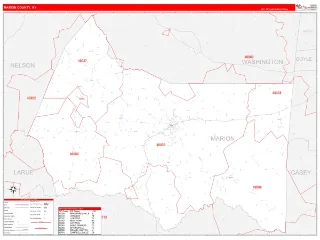 Marion County, KY RedLine style ZIP Code wall map