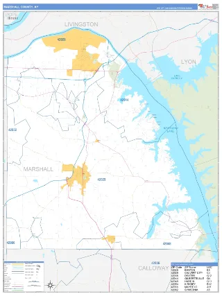 Marshall County, KY Business Reference style ZIP Code wall map