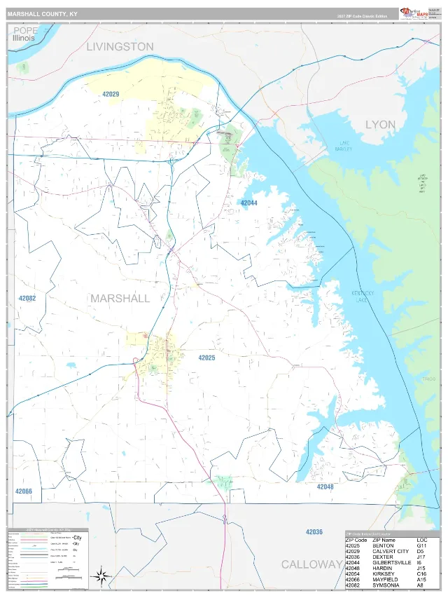 Marshall County, KY ZIP Code Wall Map, Classic style