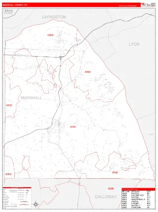 Marshall County, KY RedLine style ZIP Code wall map