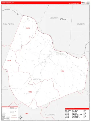 Mason County, KY RedLine style ZIP Code wall map