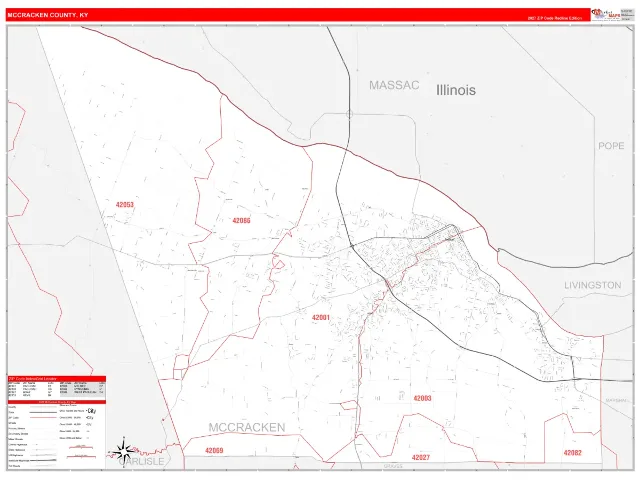 McCracken County, KY ZIP Code Wall Map, RedLine style