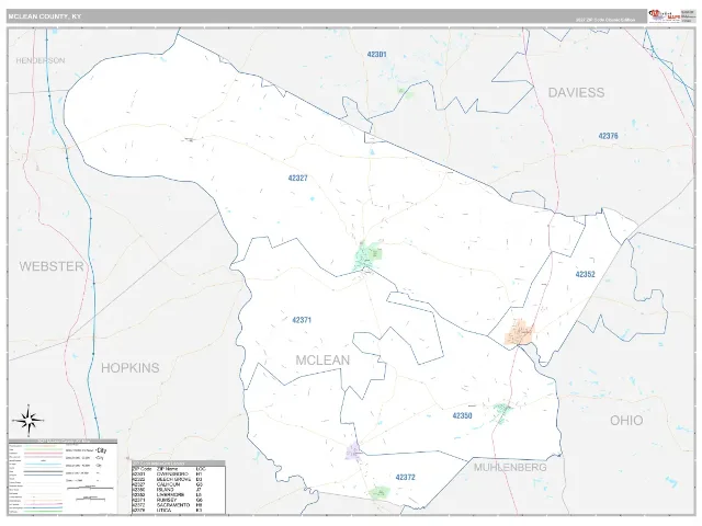 McLean County, KY ZIP Code Wall Map, Classic style