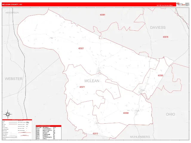 McLean County, KY ZIP Code Wall Map, RedLine style
