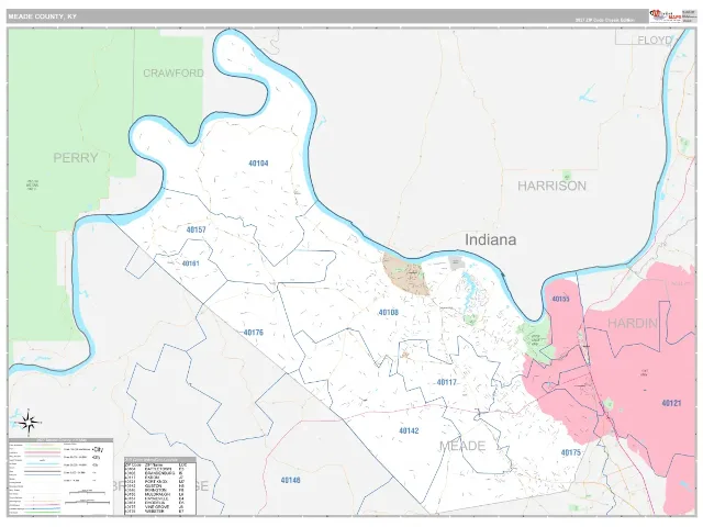Meade County, KY ZIP Code Wall Map, Classic style