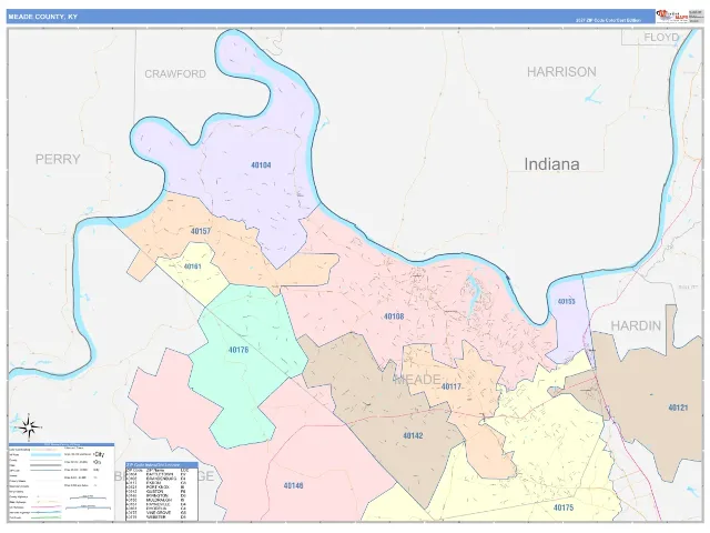 Meade County, KY ZIP Code Wall Map, ColorCast style