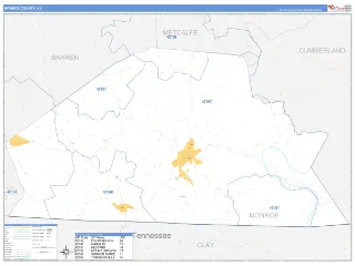 Monroe County, KY Business Reference style ZIP Code wall map