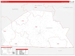 Monroe County, KY RedLine style ZIP Code wall map