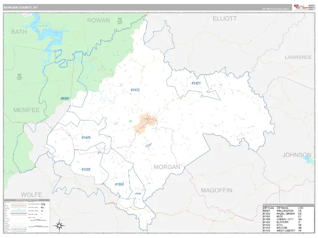 Morgan County, KY ZIP Code Wall Map, Classic style