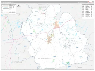 Muhlenberg County, KY Classic style ZIP Code wall map