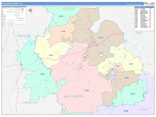 Muhlenberg County, KY ColorCast style ZIP Code wall map